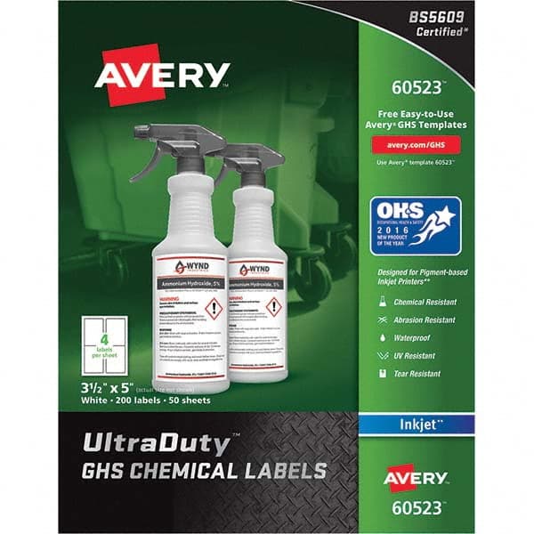 AVERY - Pack of (200), 3-1/2" x 5" White Synthetic Film ID Labels - Apex Tool & Supply