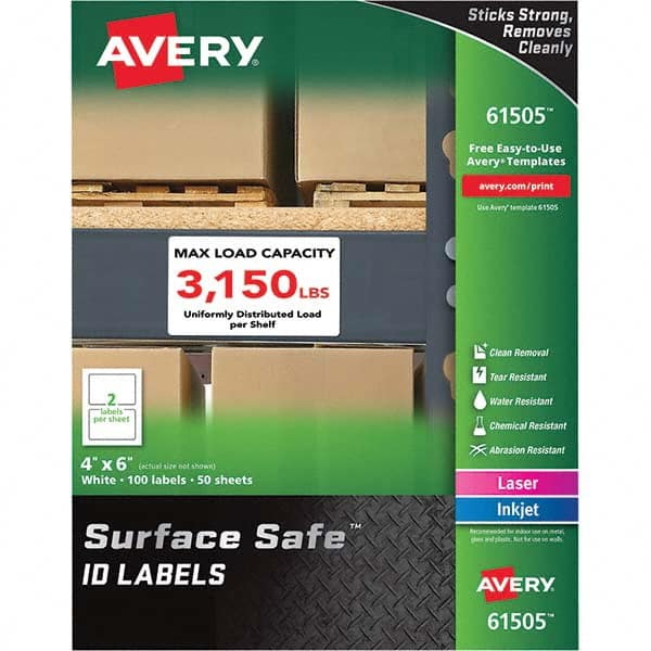 AVERY - Pack of (100), 4" x 6" White Polyester Durable Square Labels - Apex Tool & Supply