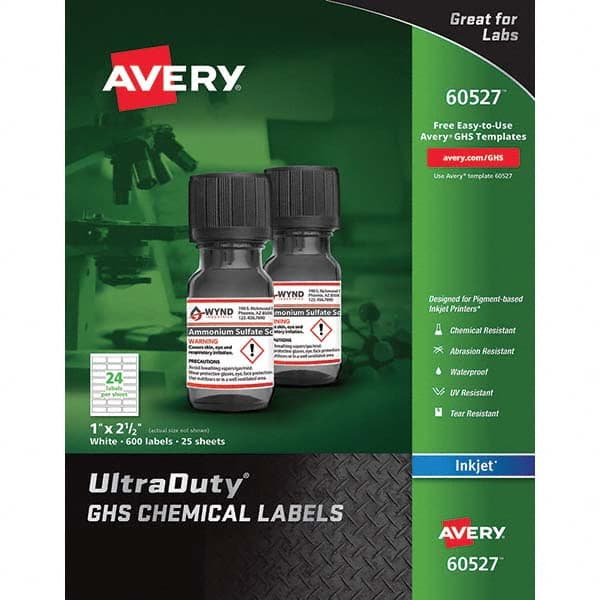 AVERY - Pack of (600), 1" x 2-1/2" White Synthetic Film ID Labels - Apex Tool & Supply