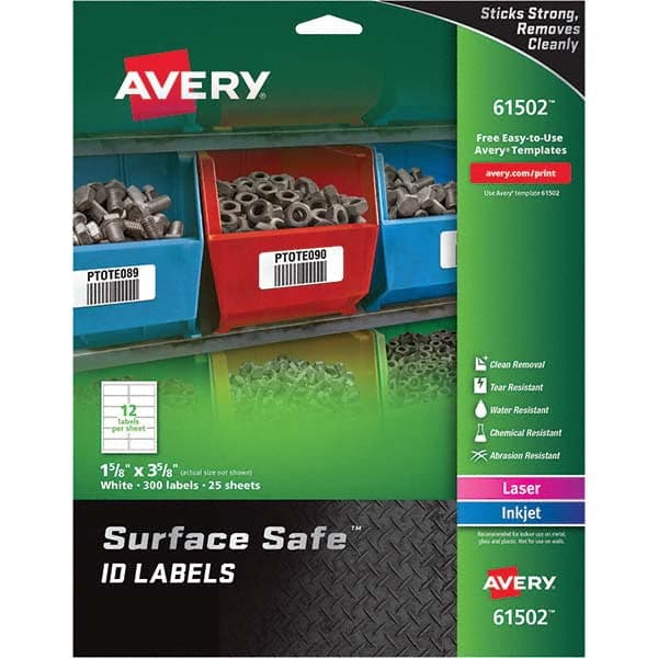AVERY - Pack of (300), 1-5/8" x 3-5/8" White Polyester Durable Square Labels - Apex Tool & Supply