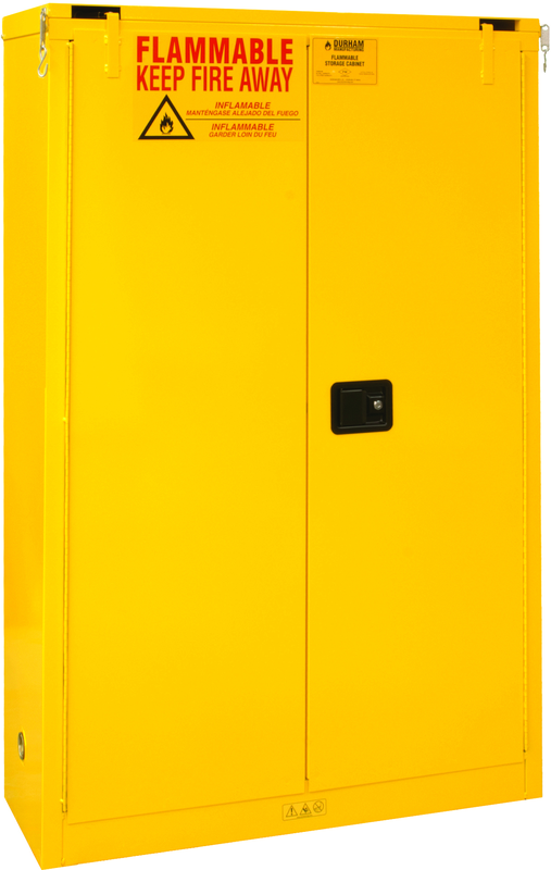 45 Gallon - All Welded - FM Approved - Flammable Safety Cabinet - Self-closing Doors - 2 Shelves - Safety Yellow - Apex Tool & Supply