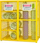 60"W - All Welded - Angle Iron Frame with Mesh Side - 4 Horizontal Shelves and Vertical Gas Cylinder Cabinet - Magnet Doors - Safety Yellow - Apex Tool & Supply