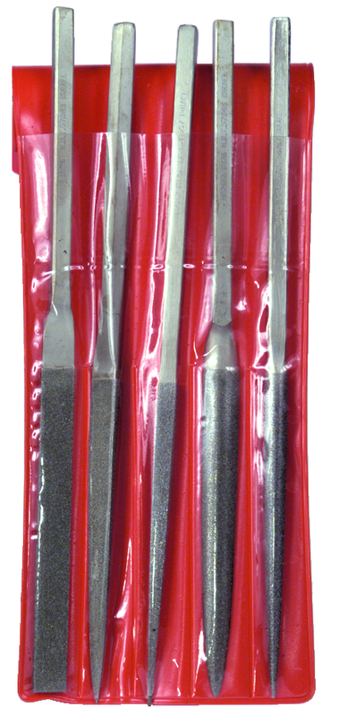 5 Pc. 4-1/4" Diamond Length - 8-1/2" OAL - Med Grit - Diamond File Set - Apex Tool & Supply