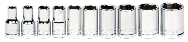 12 Piece - #9309266 - 4 to 14mm - 1/4" Drive - 6 Point - Metric Shallow Socket Set - Apex Tool & Supply