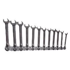 Snap-On/Williams Reverse Ratcheting Wrench Set -- 12 Pieces; 12PT Chrome Plated; Includes Sizes: 8; 9; 10; 11; 12; 13; 14; 15; 16; 17; 18; 19mm; 5° Swing - Apex Tool & Supply