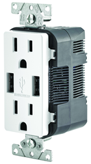 15 Amp; 125 Volt; White USB Duplex Receptical - Apex Tool & Supply