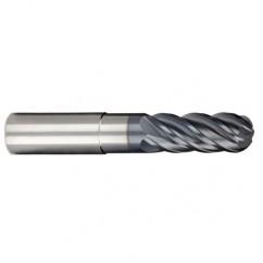 1/4" Dia. - 3/8" LOC - 2-1/2" OAL - Ball Nose 5 FL Carbide S/E HP End Mill-AlCrNX - Apex Tool & Supply