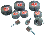 10 piece - 1/4 Shank - 1 each 3 x 1"; 2 x 1" & 1 x 1" - 60; 80; 120 Grit - Mounted Flap Wheel Test Kit - Apex Tool & Supply