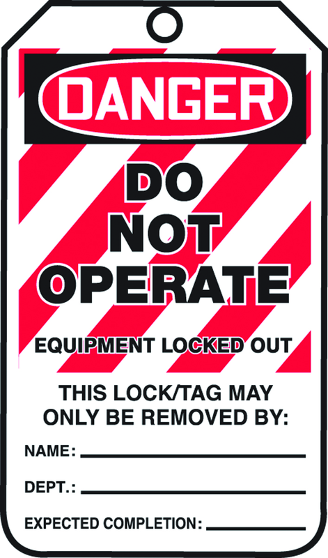 Lockout Tag, Danger Do Not Operate Equipment Locked Out, 25/Pk, Plastic - Apex Tool & Supply