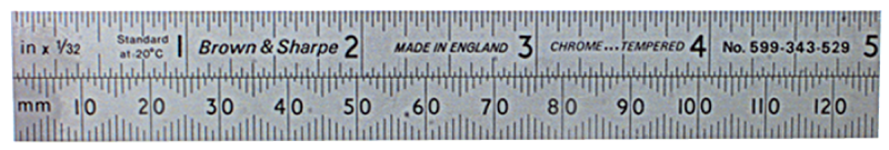 #599-314-605-1 - 6'' Long - 5R Graduation - 3/4'' Wide - Chrome Finish Tempered Steel Hook Rule - Apex Tool & Supply