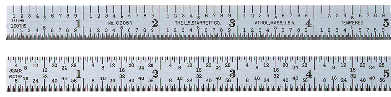 #C316R-12 - 12'' Long - 16R Graduation - 1/2'' Wide - Satin Chrome Finish Flexible Steel Rule - Apex Tool & Supply