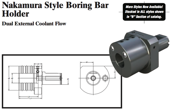Nakamura Style Boring Bar Holder (Dual External Coolant Flow) - Part #