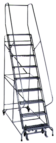 Model 1000; 9 Steps; 32 x 65'' Base Size - Steel Mobile Platform Ladder - Apex Tool & Supply