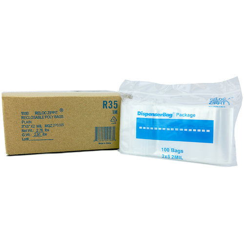 3″ × 5″ 2-MIL Clear Reloc Zippit Zipper Bags, Sold per Case of 1000 (10 boxes of 100 per case)