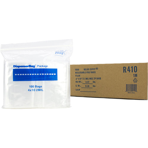 4″ × 10″ 2-MIL Clear Reloc Zippit Zipper Bags, Sold per Case of 1000 (10 boxes of 100 per case)
