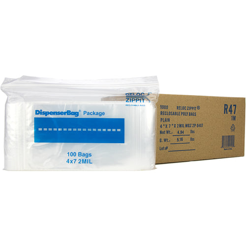 4″ × 7″ 2-MIL Clear Reloc Zippit Zipper Bags, Sold per Case of 1000 (10 boxes of 100 per case)