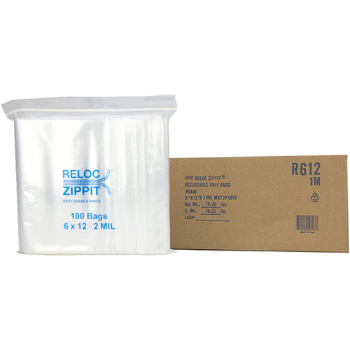 6″ × 12″ 2-MIL Clear Reloc Zippit Zipper Bags, Sold per Case of 1000 (10 boxes of 100 per case)