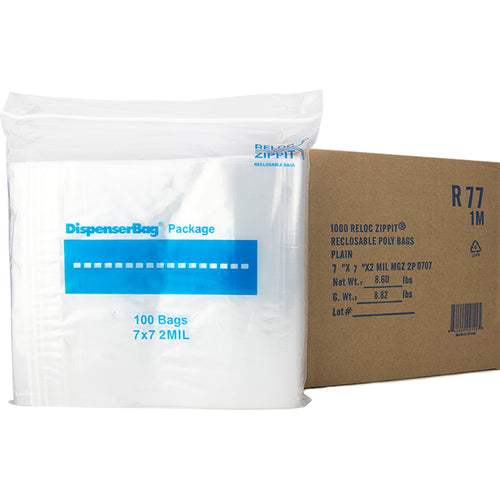 7″ × 7″ 2-MIL Clear Reloc Zippit Zipper Bags, Sold per Case of 1000 (10 boxes of 100 per case)