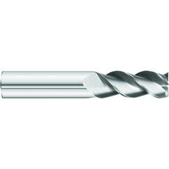 1/4 x 1/4 x 1-1/4 x 3 OAL Square 3 Flute Carbide End Mill for Aluminum - Round Shank- Uncoated - Apex Tool & Supply