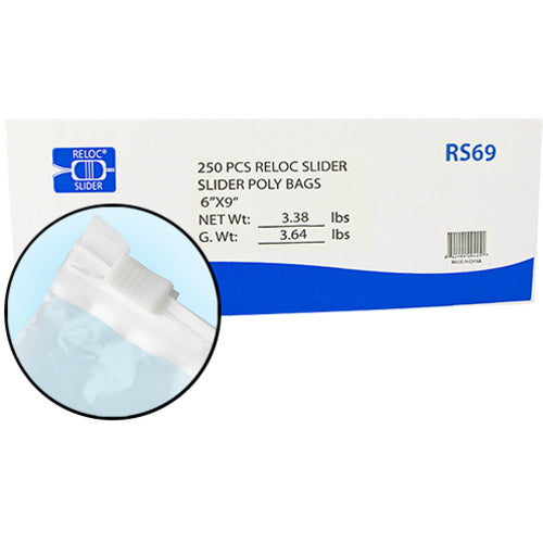 6″ × 9″ 2.7-MIL Clear Reloc Slider Bags , Sold per Case of 250