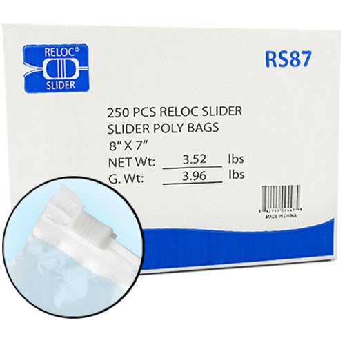 8″ × 7″ 2.7-MIL Clear Reloc Slider Bags , Sold per Case of 250