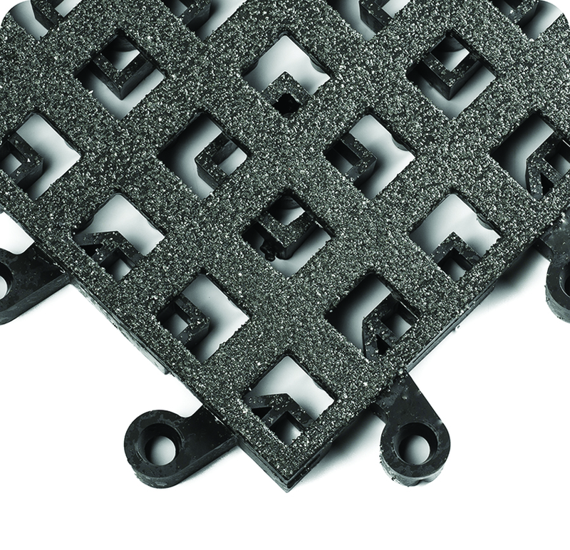 ErgoDeck Heavy Duty Open w/ GritShield Egronomic Tiles 18" x 18" x 7/8" Thick (Black) - Apex Tool & Supply