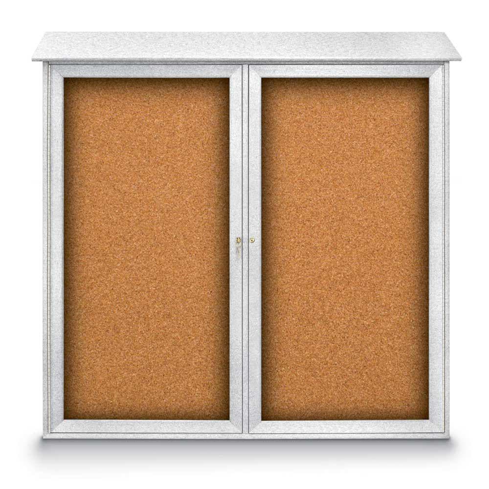 Enclosed Cork Bulletin Board: 48" Wide, 48" High, Cork, Natural Tan