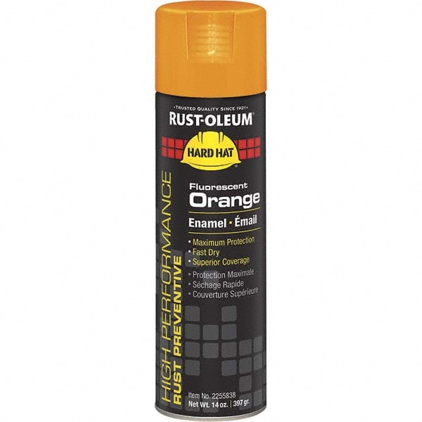 Rustproof Enamel Spray Paint: Orange, Fluorescent, 14 oz