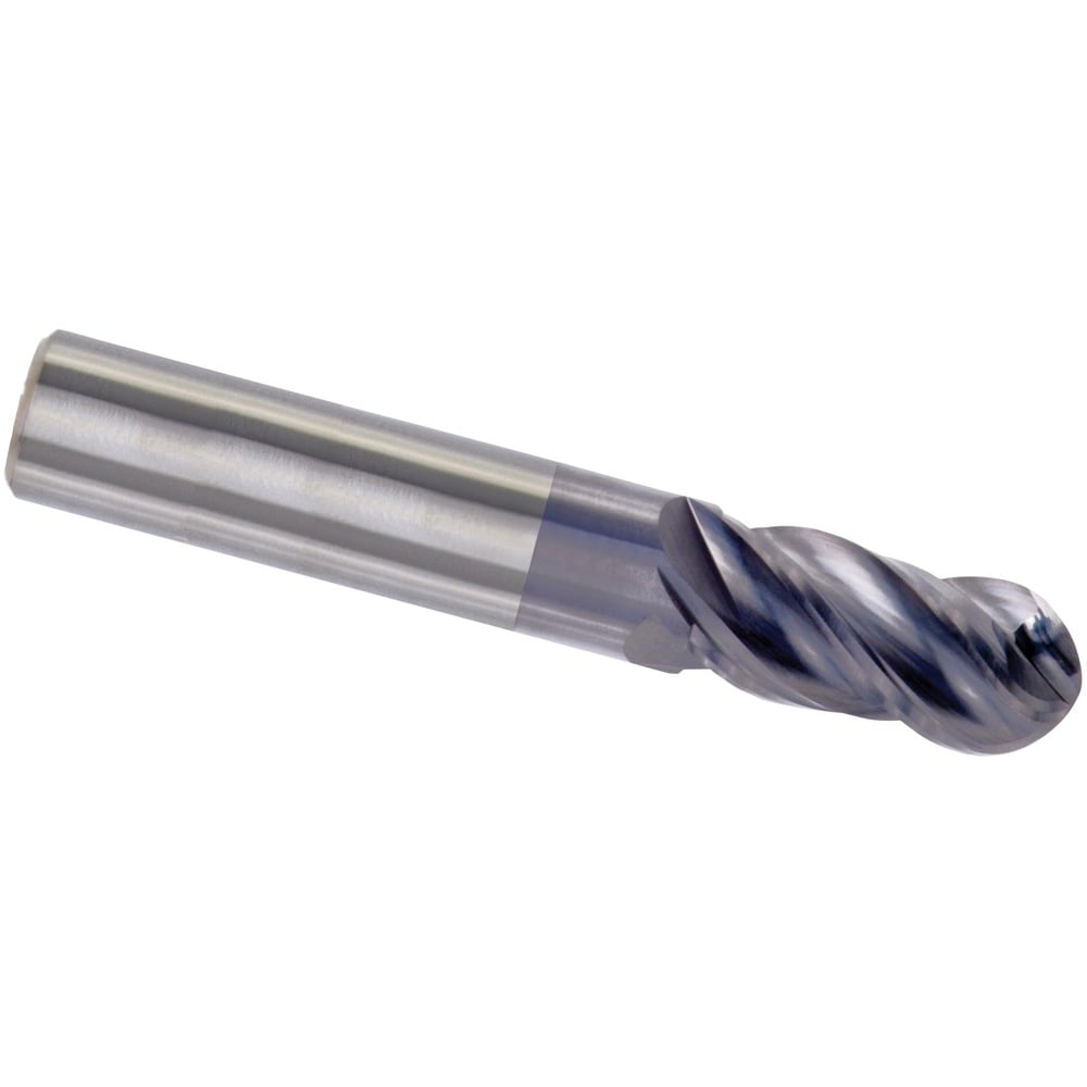 Ball End Mill: 1/2" Dia, 5/8" LOC, 4 Flute, High Speed Steel