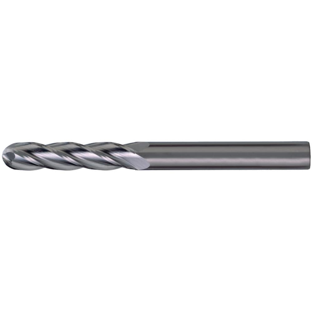 Ball End Mill: 1/8" Dia, 1/4" LOC, 4 Flute, Solid Carbide
