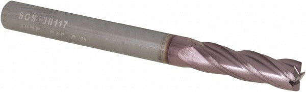 Corner Radius End Mill: 3/16" Dia, 5/8" LOC, 0.0150" Radius, 4 Flute, Solid Carbide