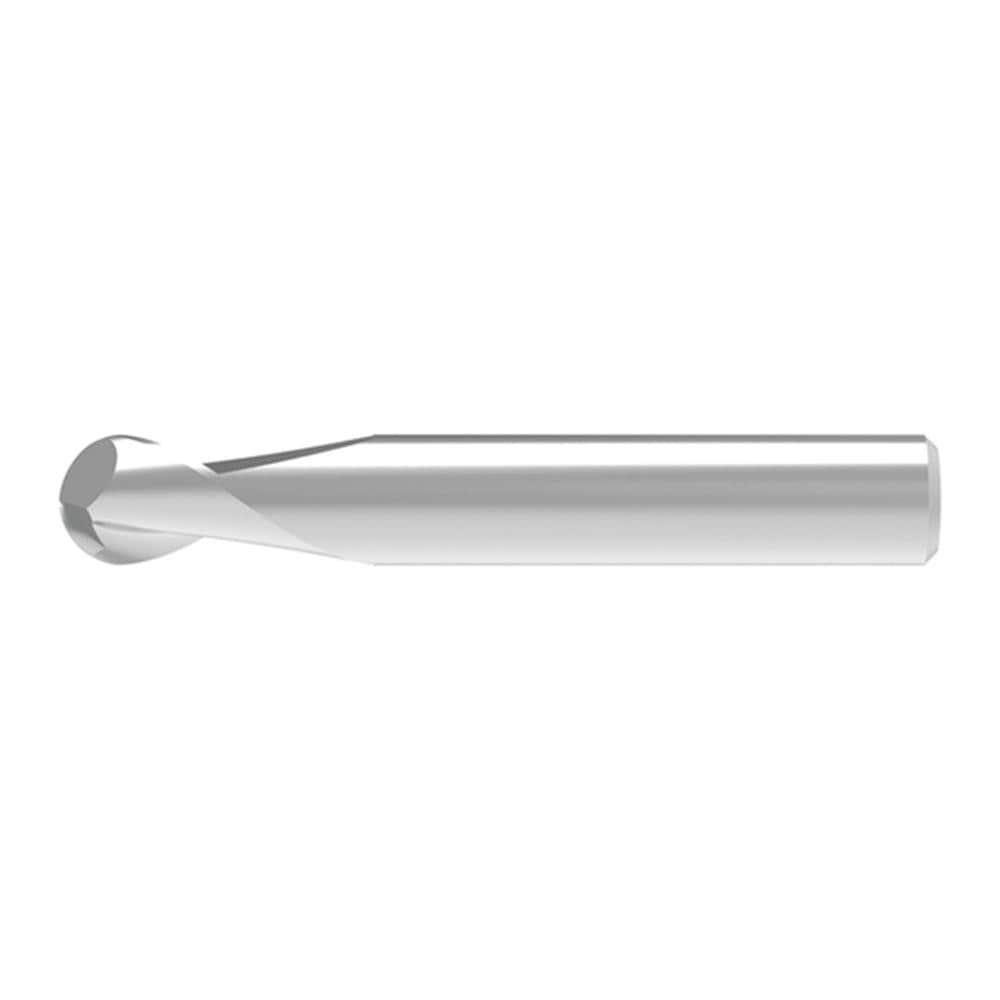 Ball End Mill: 16.00 mm Dia, 20.00 mm LOC, 2 Flute, Solid Carbide
