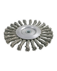 4″ Diameter × 3/8″ Width, Carbon Steel, 0.014″ Knotted Bristle, Wheel Brush
