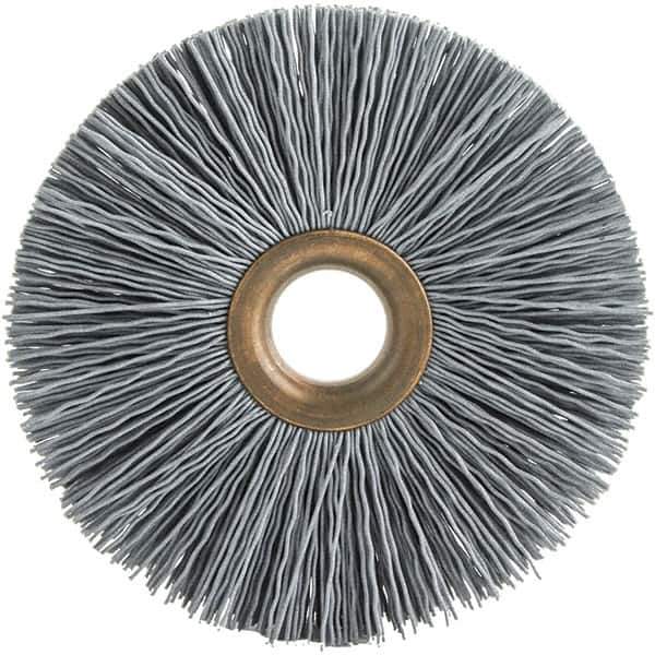 Brush Research Mfg. - 4" OD, 5/8" Arbor Hole, Crimped Abrasive Nylon Wheel Brush - 3/4" Face Width, 1-7/16" Trim Length, 20,000 RPM - Apex Tool & Supply