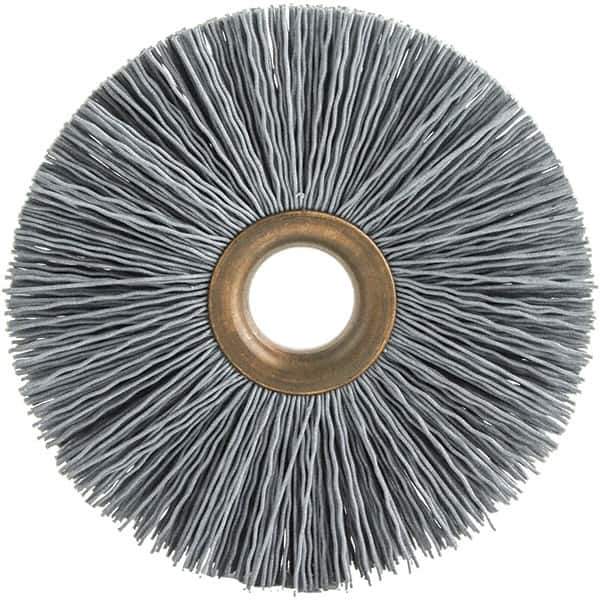 Brush Research Mfg. - 4" OD, 1/2" Arbor Hole, Crimped Abrasive Nylon Wheel Brush - 3/4" Face Width, 1-7/16" Trim Length, 20,000 RPM - Apex Tool & Supply