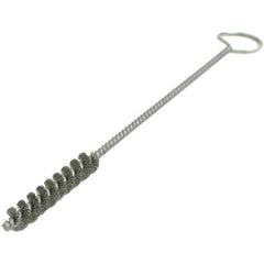 Brush Research Mfg. - 7/8" Diam Helical Stainless Steel Tube Brush - Single Spiral, 0.01" Filament Diam, 3" Brush Length, 12" OAL, 0.22" Diam Galvanized Steel Shank - Apex Tool & Supply