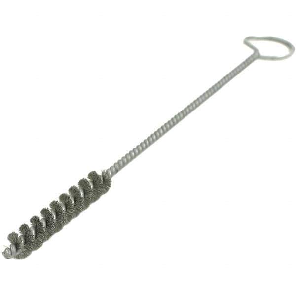 Brush Research Mfg. - 1/8" Diam Helical Stainless Steel Tube Brush - Single Spiral, 0.003" Filament Diam, 1-1/4" Brush Length, 8" OAL, 0.073" Diam Galvanized Steel Shank - Apex Tool & Supply