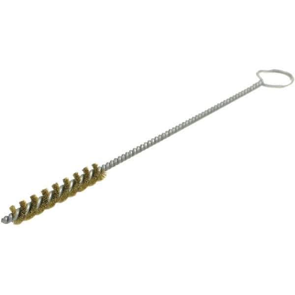 Brush Research Mfg. - 5/8" Diam Helical Brass Tube Brush - Single Spiral, 0.008" Filament Diam, 2-1/2" Brush Length, 10" OAL, 0.19" Diam Galvanized Steel Shank - Apex Tool & Supply