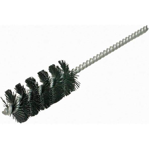 Brush Research Mfg. - 5/8" Diam Helical Nylon Tube Brush - Single Spiral, 0.012" Filament Diam, 1-3/4" Brush Length, 5" OAL, 0.19" Diam Galvanized Steel Shank - Apex Tool & Supply