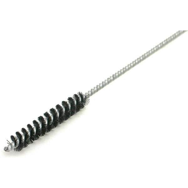 Brush Research Mfg. - 5/8" Diam Helical Nylon Tube Brush - Single Spiral, 0.017" Filament Diam, 3" Brush Length, 12" OAL, 0.19" Diam Galvanized Steel Shank - Apex Tool & Supply