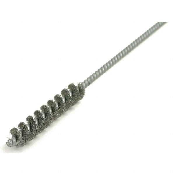 Brush Research Mfg. - 7/16" Diam Helical Steel Tube Brush - Single Spiral, 0.006" Filament Diam, 2-1/2" Brush Length, 12" OAL, 0.168" Diam Galvanized Steel Shank - Apex Tool & Supply