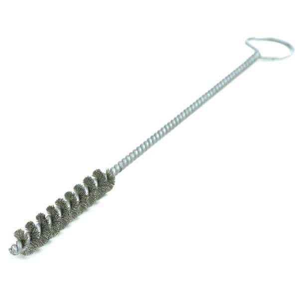 Brush Research Mfg. - 1/8" Diam Helical Steel Tube Brush - Single Spiral, 0.003" Filament Diam, 1-1/4" Brush Length, 8" OAL, 0.073" Diam Galvanized Steel Shank - Apex Tool & Supply