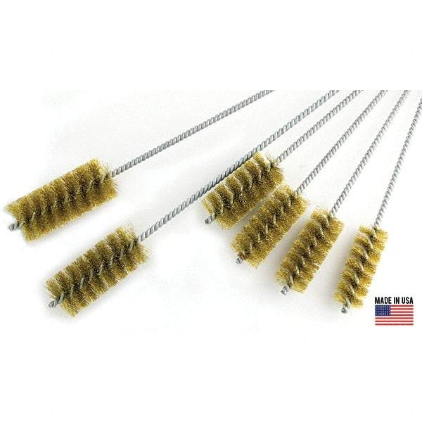 Brush Research Mfg. - 3" Diam Helical Brass Tube Brush - Single Spiral, 0.012" Filament Diam, 4" Brush Length, 18" OAL, 0.292" Diam Galvanized Steel Shank - Apex Tool & Supply