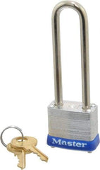 Master Lock - 2-1/2" Shackle Clearance, Keyed Alike General Security Padlock - 3/16" Shackle Diam, Laminated Steel - Apex Tool & Supply