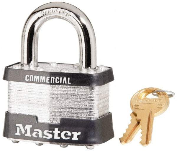 Master Lock - 1" Shackle Clearance, Keyed Alike Maximum Security Padlock - 3/8" Shackle Diam, Laminated Steel - Apex Tool & Supply