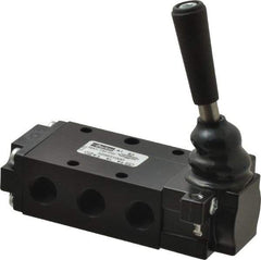 Parker - 0.83 CV Rate, 1/4" NPT Inlet Direct Air 2 Mechanical Spool Valve - 4 Way, 3 Position EC, Lever Manual Return, 150 Max psi - Apex Tool & Supply