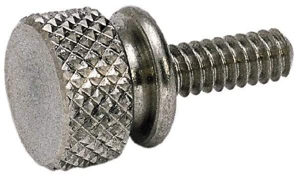 Electro Hardware - #4-40 Knurled Shoulder Grade 1 & F Brass Thumb Screw - 5/8" OAL, 3/8" Head Diam x 3/16" Head Height, Nickel-Plated Finish - Apex Tool & Supply
