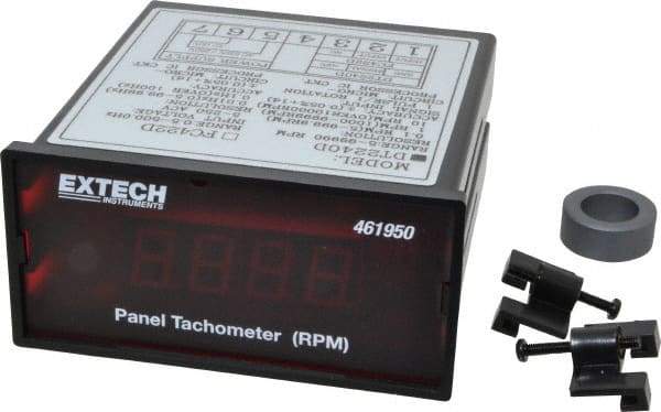 Extech - Accurate up to 0.05%, 0.1 and 0.1 (5 to 1,000) and 1 (1,000 to 9,999) and 10 (10,000 to 99,990) RPM Resolution, Noncontact Tachometer - 4.8819 Inch Long x 2 Inch Wide x 1.2992 Inch Meter Thick, 5 to 99,990 RPM Measurement - Apex Tool & Supply