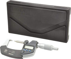 Mitutoyo - 1 Inch, 32mm Throat Depth, Ratchet Stop, Electronic Point Micrometer - Accurate Up to 0.0001 Inch, 0.3937 Inch Point Length, 30° Point Angle, 18mm Head Diameter - Apex Tool & Supply