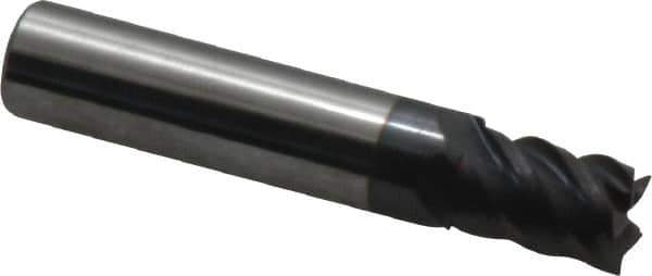Accupro - 11/32", 1/2" LOC, 3/8" Shank Diam, 2" OAL, 5 Flute, Solid Carbide Square End Mill - Single End, AlTiN Finish, Spiral Flute, 45° Helix, Centercutting, Right Hand Cut, Right Hand Flute - Apex Tool & Supply